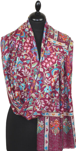 Étole Cachemire Bordeaux Floral Brodée