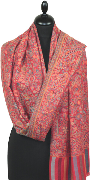 Étole Cachemire Rouge Floral Kani