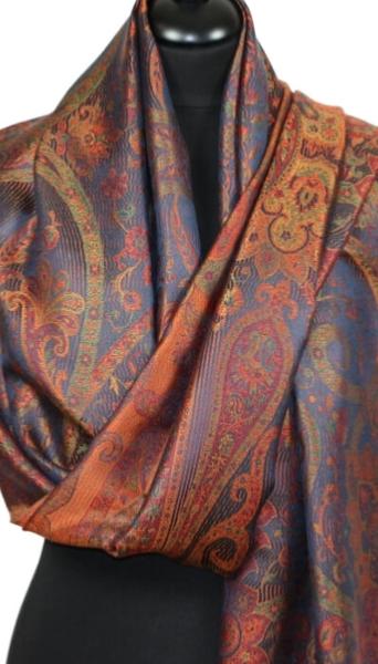 Étole en Soie Orange-Bleu-Vert