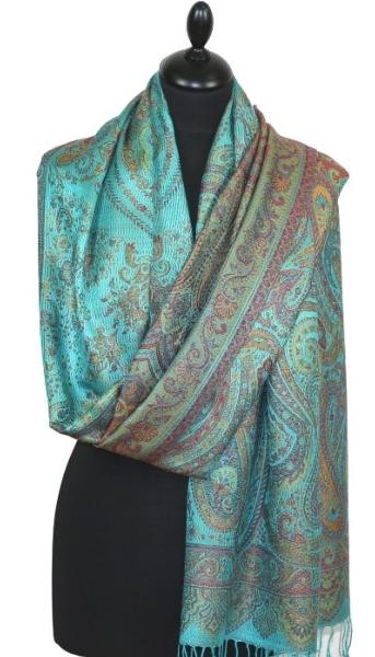 Étole en Soie Turquoise-Rouge-Orange
