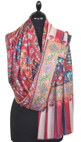 Châle Cachemire Rouge Floral Brodé
