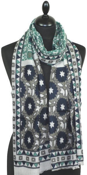 Écharpe Cachemire beige-jade-marine