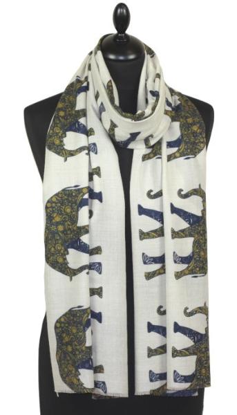 Écharpe Cachemire Écru-Moutarde-Marine