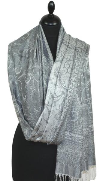 Étole en Modal/Soie Gris Bleuté-Écru