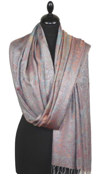 Étole en Modal/Soie Gris-Orange-Bleu