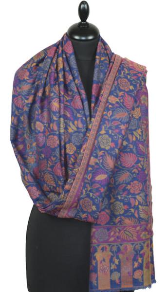 Étole Cachemire Bleu Floral Kani