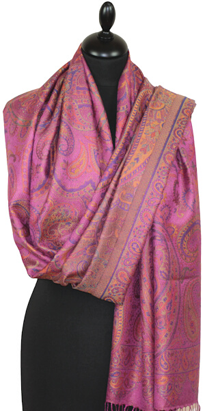 Étole en Soie Fuchsia-Orange-Indigo