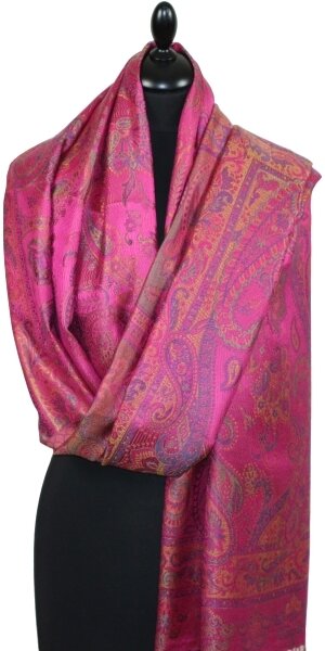 Étole en Soie Fuchsia-Orange-Vert