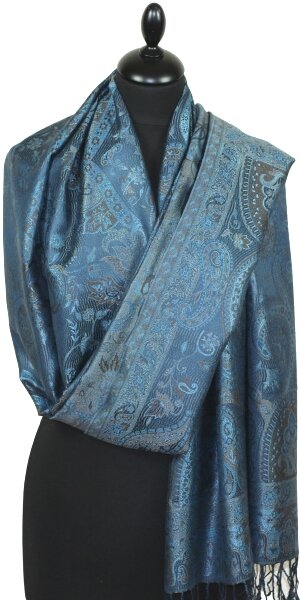 Étole en Soie Marine-Bleu-Beige