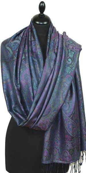 Étole en Soie Marine-Fuchsia-Bleu