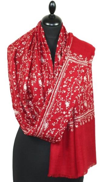Pashmina Rouge Hermès Brodé à la Main