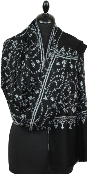 Pashmina noir brodé main