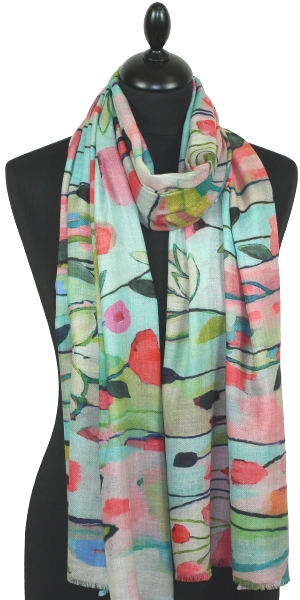 Pink-Green-Black Cashmere Scarf