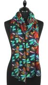 Écharpe Cachemire Noir-Turquoise-Corail