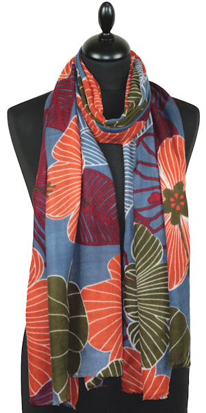 Écharpe Cachemire Bleu-Orange-Vert