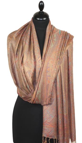 Étole en Modal/Soie Camel-Orange-Bleu