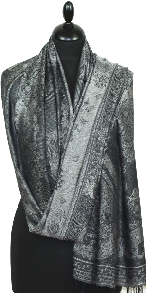 Étole Modal/Soie noir-gris-écru