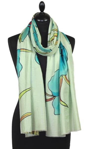 Écharpe en Soie Orchidées Turquoises