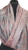 Étole soie gris-fuchsia-corail