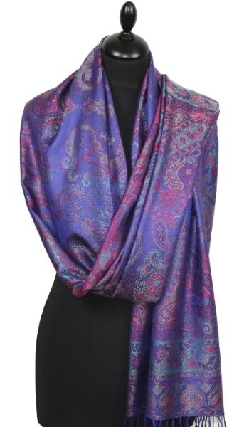 Étole en Soie Bleu-Fuchsia-Violet