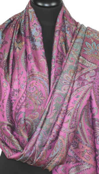 Fuchsia-Orange-Green Silk Scarf