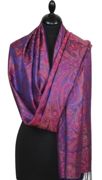 Étole en Soie Outremer-Fuchsia-Corail