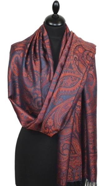 Étole en Soie Indigo-Orange-Rouge