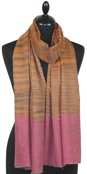 Pashmina 100% Cachemire Orange-Noir-Fuchsia