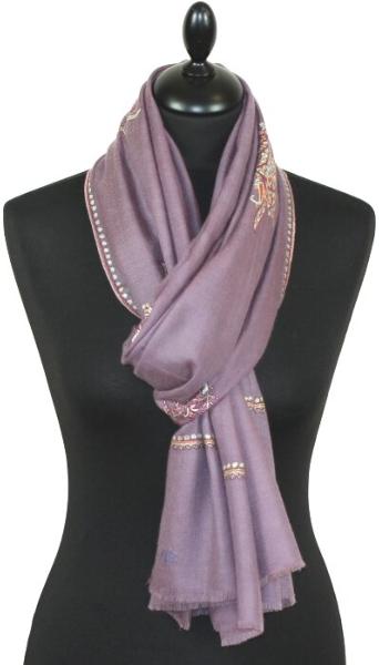 Pashmina Mauve Brodé à la Main