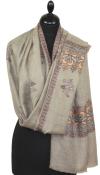 Pashmina Beige-Gris Brodé à la Main