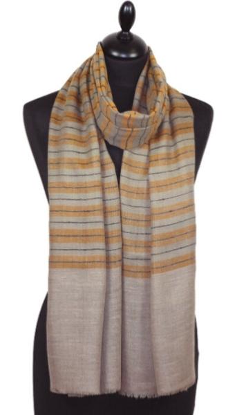 Pashmina 100% Cachemire Beige-Orange-Noir