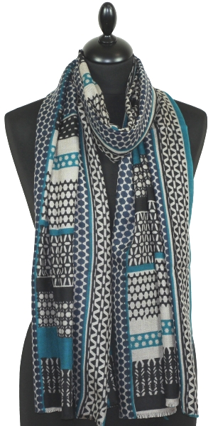 Écharpe Cachemire noir-turquoise-bleu