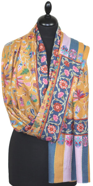 Étole Cachemire Moutarde Floral Brodée