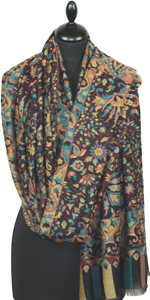 Étole Cachemire Noir Floral Kani