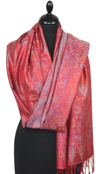 Étole en Soie Corail-Bleu-Fuchsia