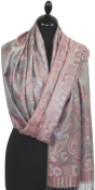 Étole soie gris-fuchsia-corail