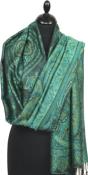 Étole en Soie Noir-Turquoise-Vert