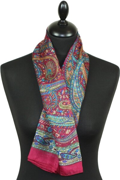 Foulard carré en soie cerise-bleu-orange