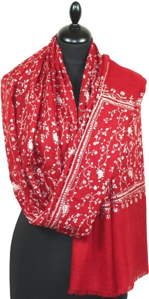 Pashmina Rouge Impérial Brodé à la Main