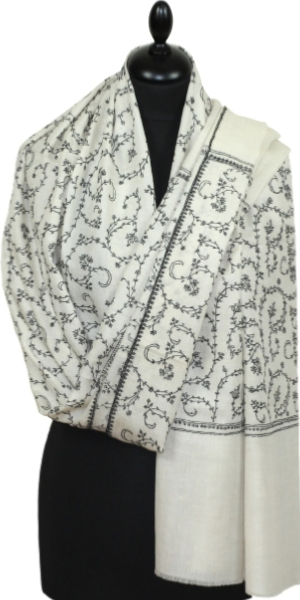 Pashmina ivoire brodé main