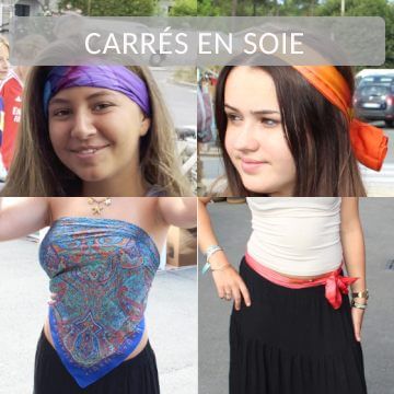 Foulards carrs en soie, ports de diffrentes faons